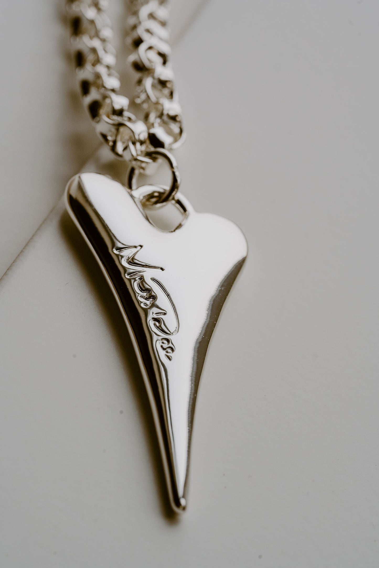 SILVER 70CM LONG SOLID HEART NECKLACE *