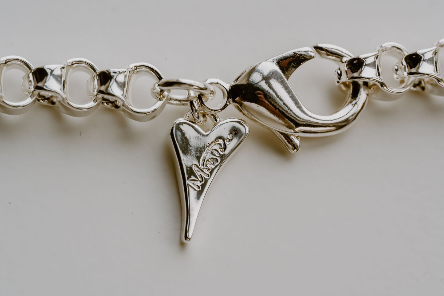 SILVER 70CM LONG SOLID HEART NECKLACE *