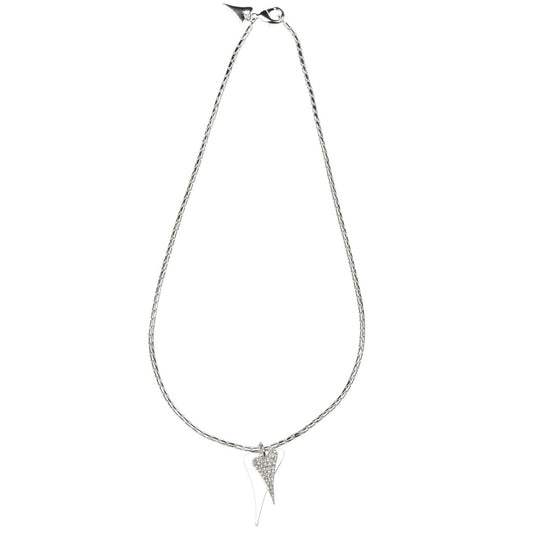 Necklace silver chain with 2 solid and diamante hearts