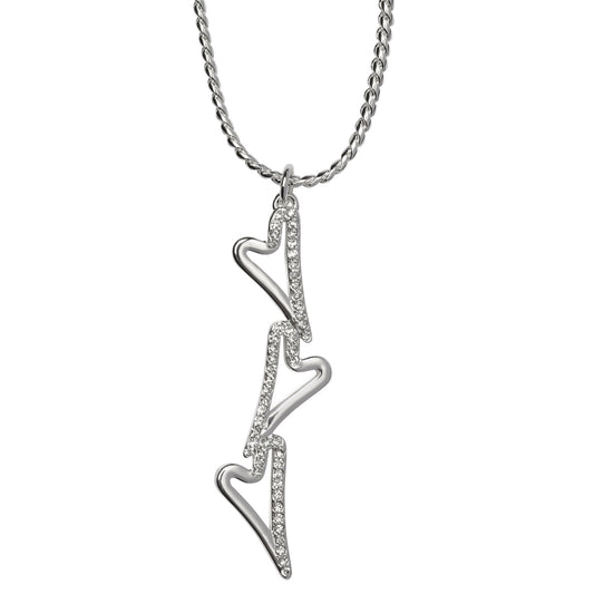 SILVER 3 HOLLOW/DIAMANTE HEATRS NECKLACE*