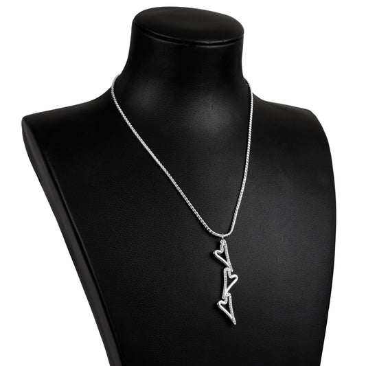 SILVER 3 HOLLOW/DIAMANTE HEATRS NECKLACE*