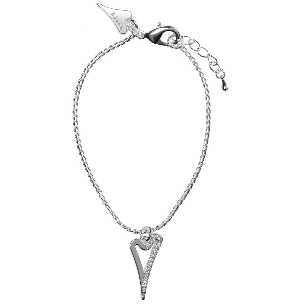 Silver Hollow heart 1/2 Plain, 1/2 Diamante Bracelet*