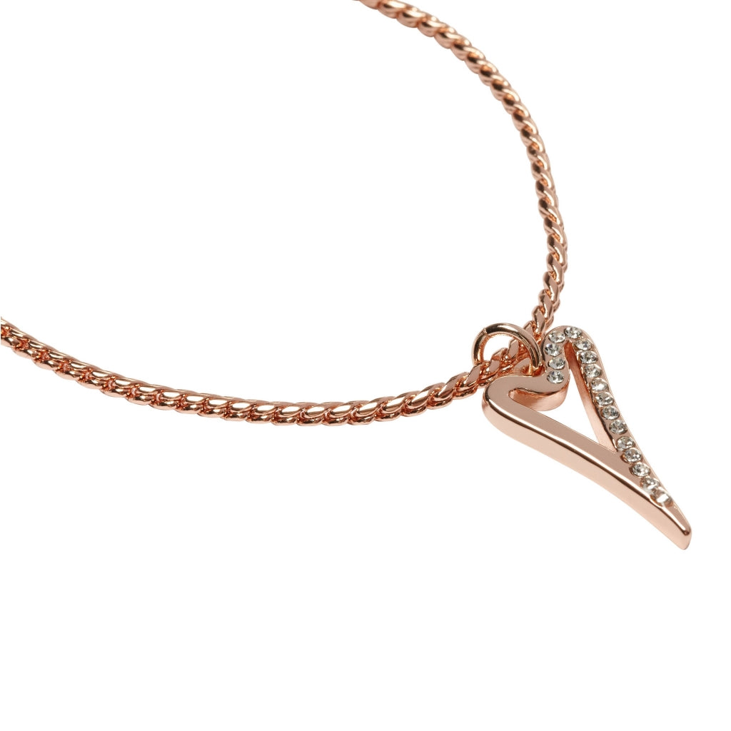 Bracelet Rose Gold hollow heart 1/2 plain 1/2 diamante