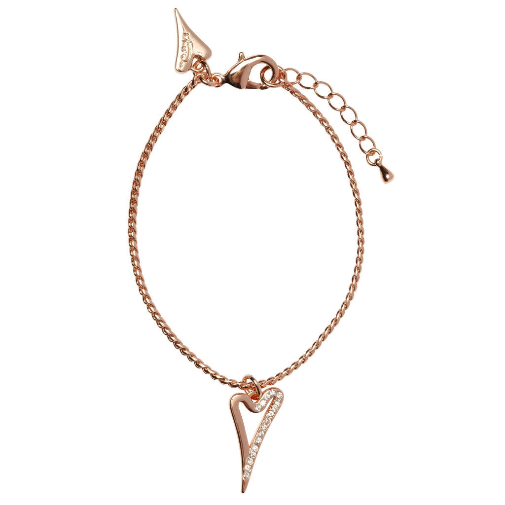 Bracelet Rose Gold hollow heart 1/2 plain 1/2 diamante