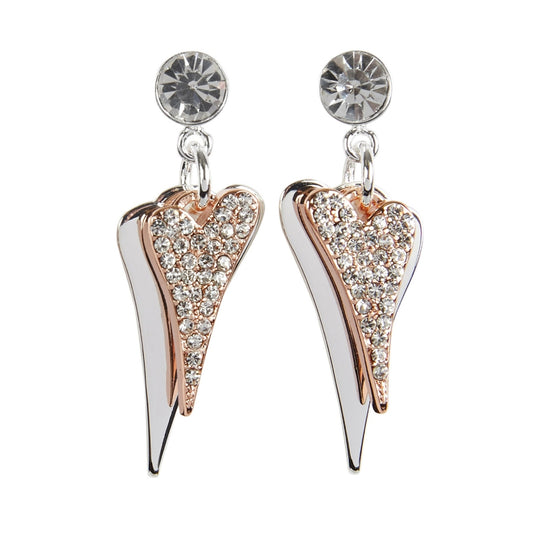 Earrings silver & Rose Gold 2 drop hearts