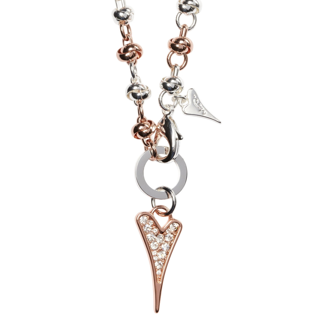 SILVER/ROSE GOLD KNOTTED CHAIN DIAMANTE HEART NECKLACE*