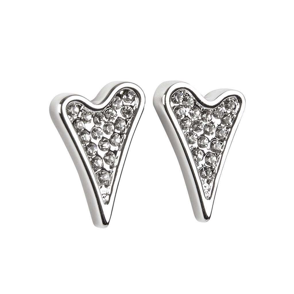 SILVER DIAMANTE HEART STUDS EARRINGS*