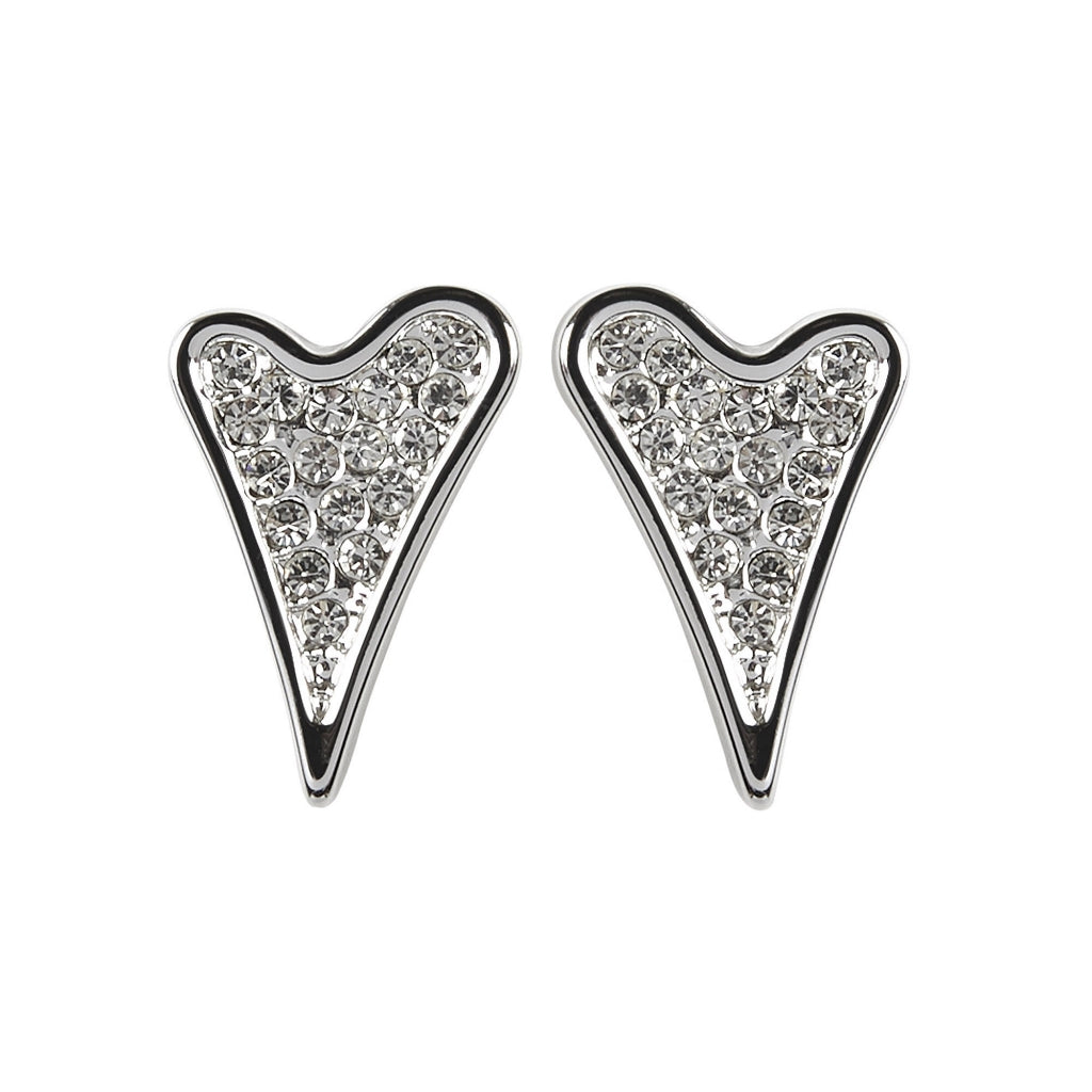 SILVER DIAMANTE HEART STUDS EARRINGS*