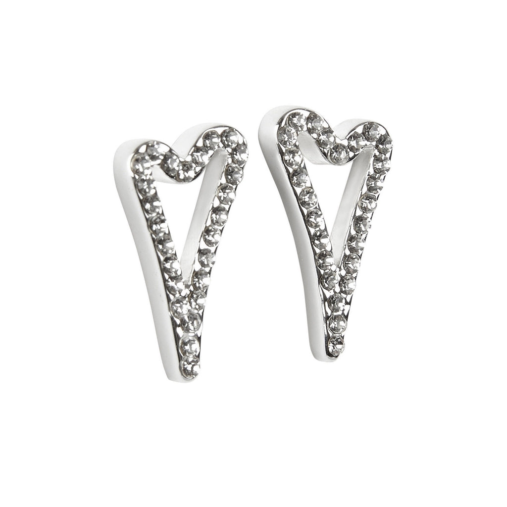 SILVER HOLLOW DIAMANTE HEART STUDS EARRINGS*
