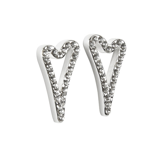 Earrings Silver Hollow diamante heart studs