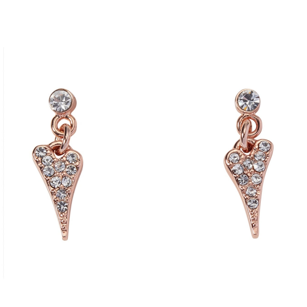 Rose Gold Small Diamante Heart Earrings*