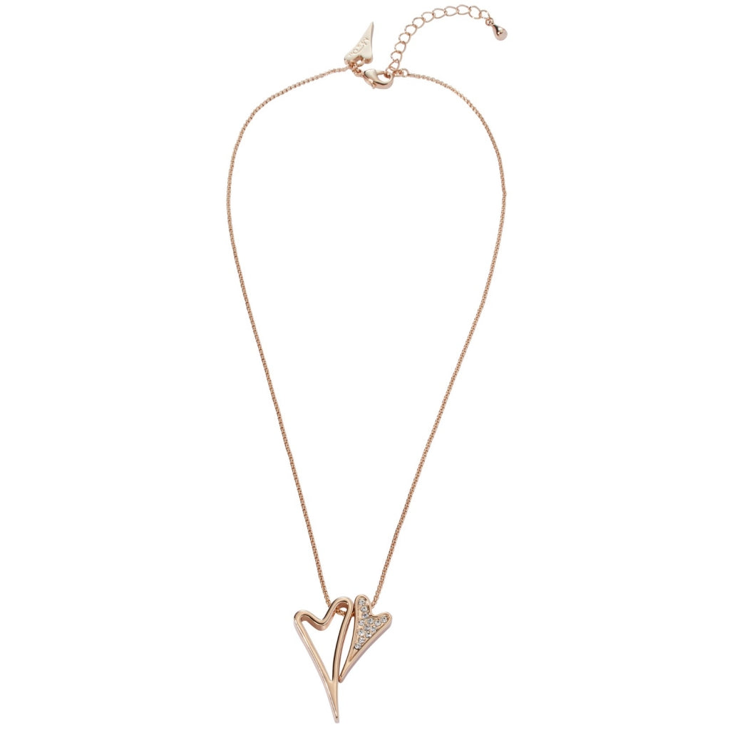 ROSE GOLD HOLLOW/DIAMANTE HEARTS NECKLACE*