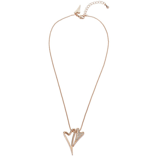 Necklace Rose Gold with a Hollow & Diamante hearts pendant