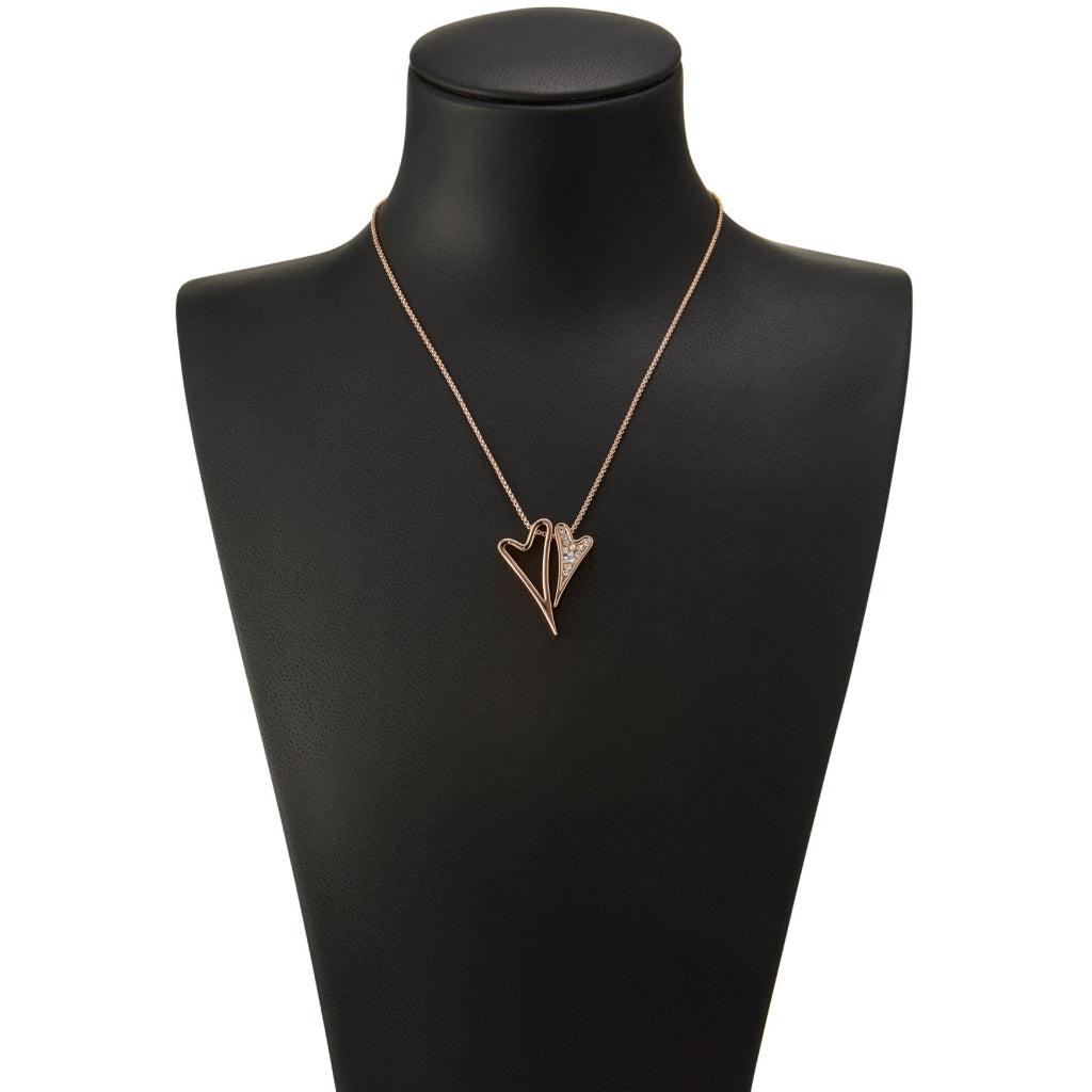 ROSE GOLD HOLLOW/DIAMANTE HEARTS NECKLACE*