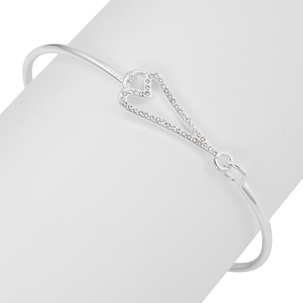 Bracelet silver cuff with a diamante hollow heart