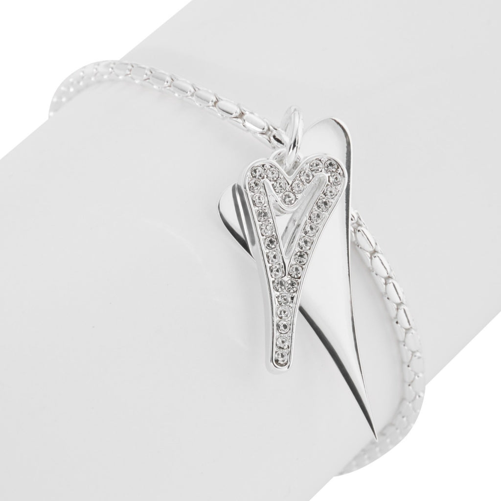 Bracelet Silver chain with Solid & Diamante Hearts*