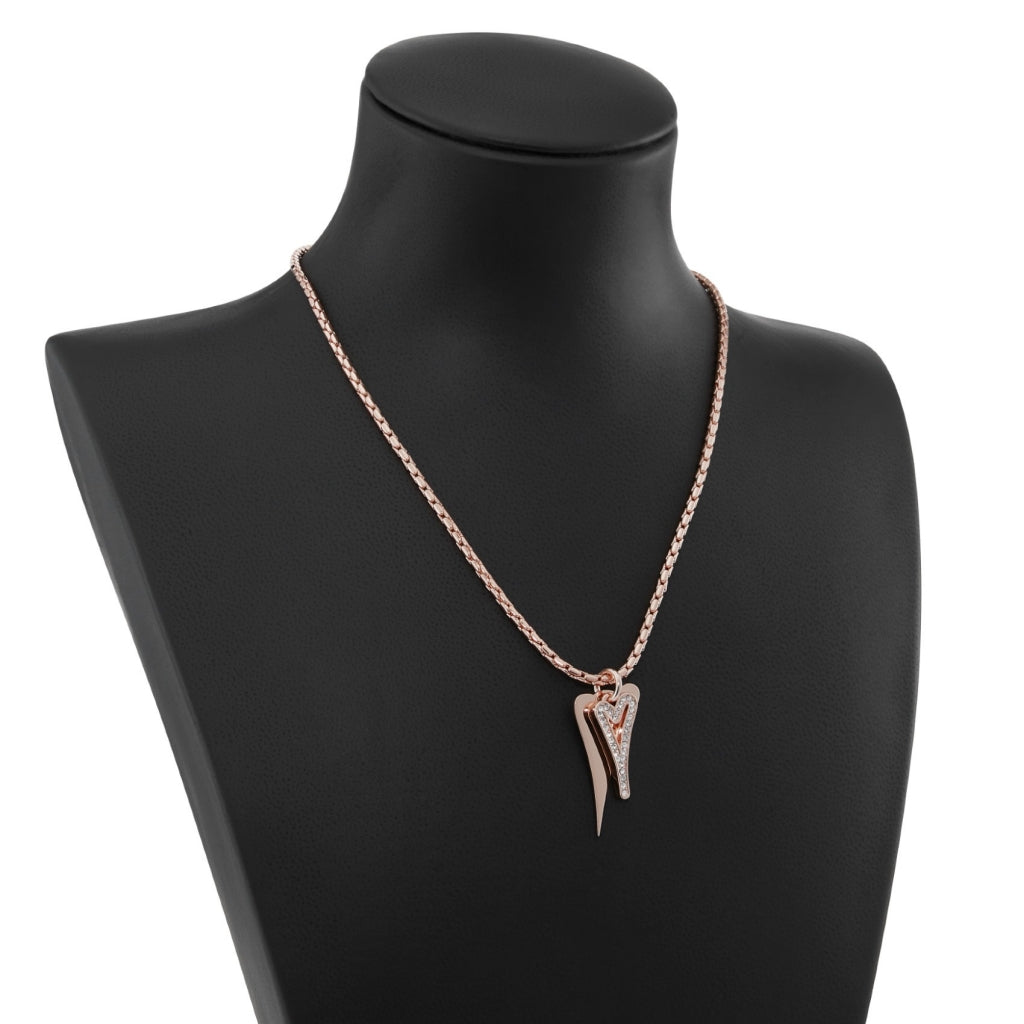 Necklace Rose Gold chain with Solid & Diamante Hollow hearts
