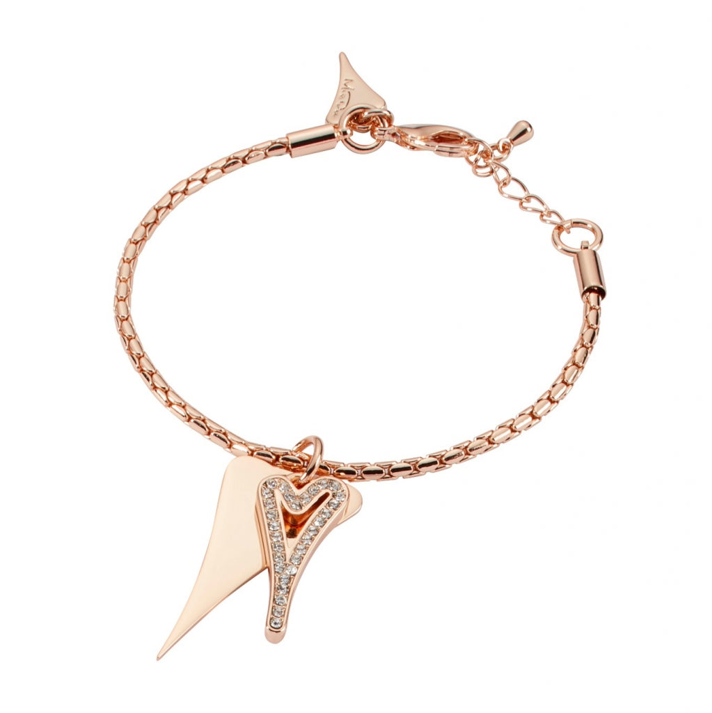 Bracelet Rosegold chain with solid & diamante hearts