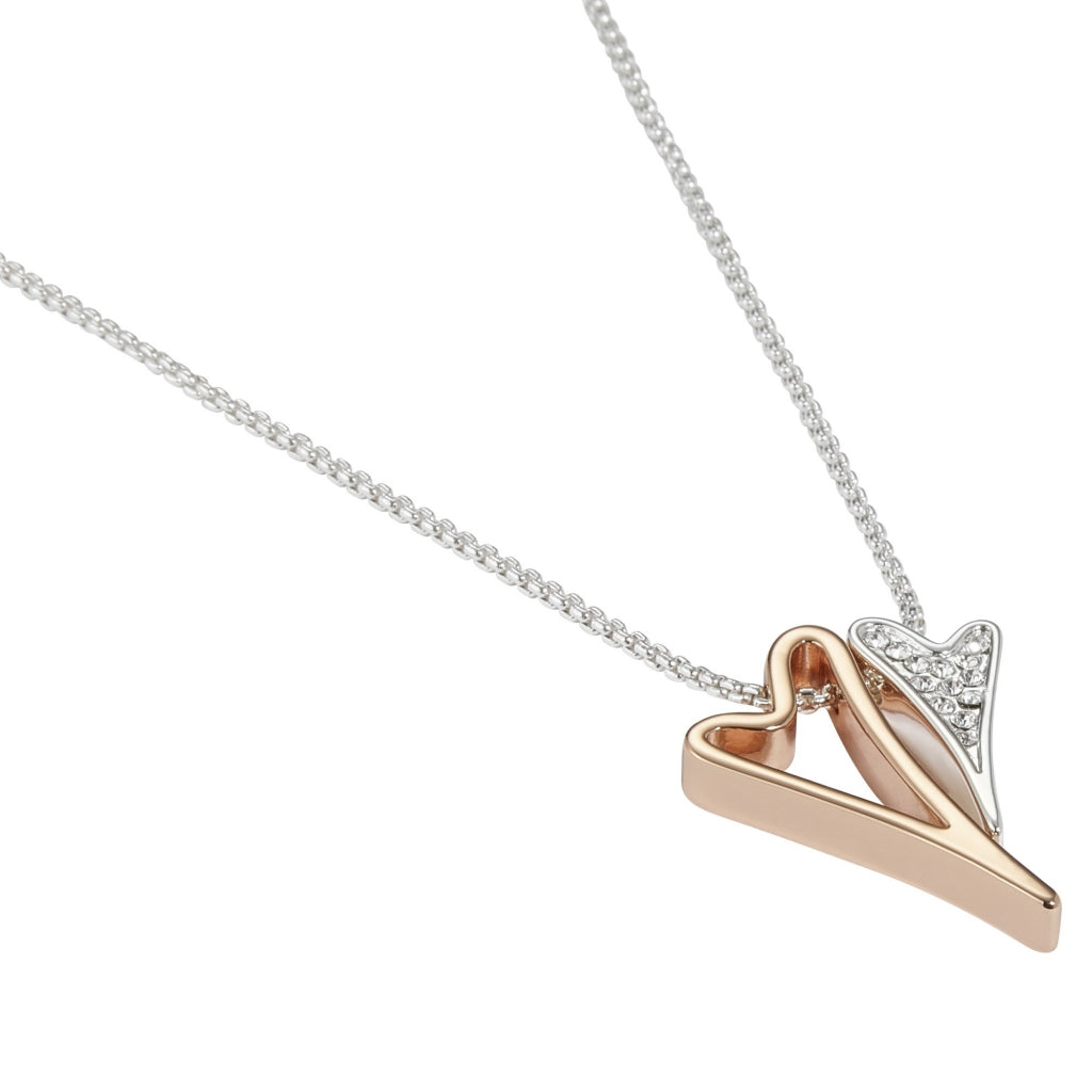 Necklace 2 tone with Hollow and Diamante hearts pendant *