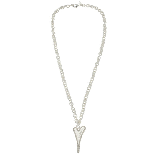 Necklace Silver 70cm textured links chain with heart pendant