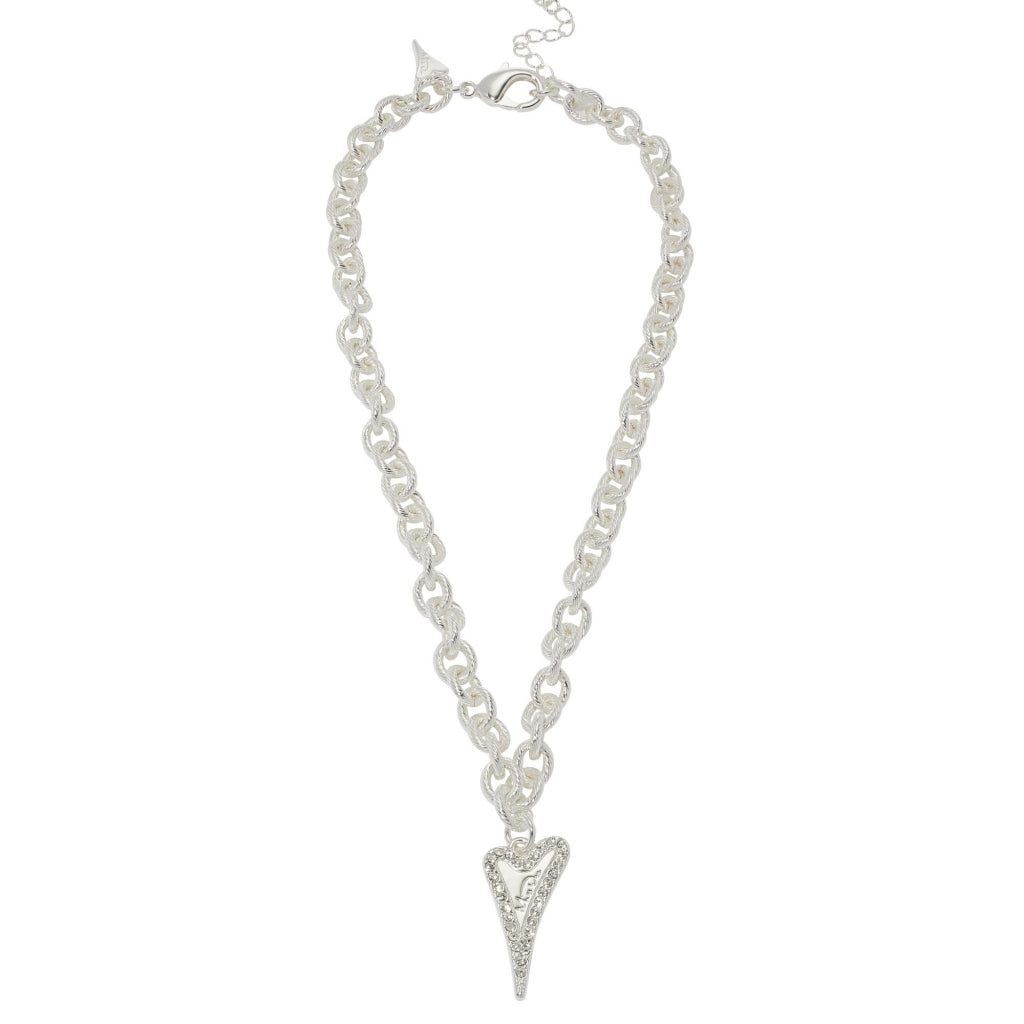 Necklace silver Textured links chain with Heart pendant