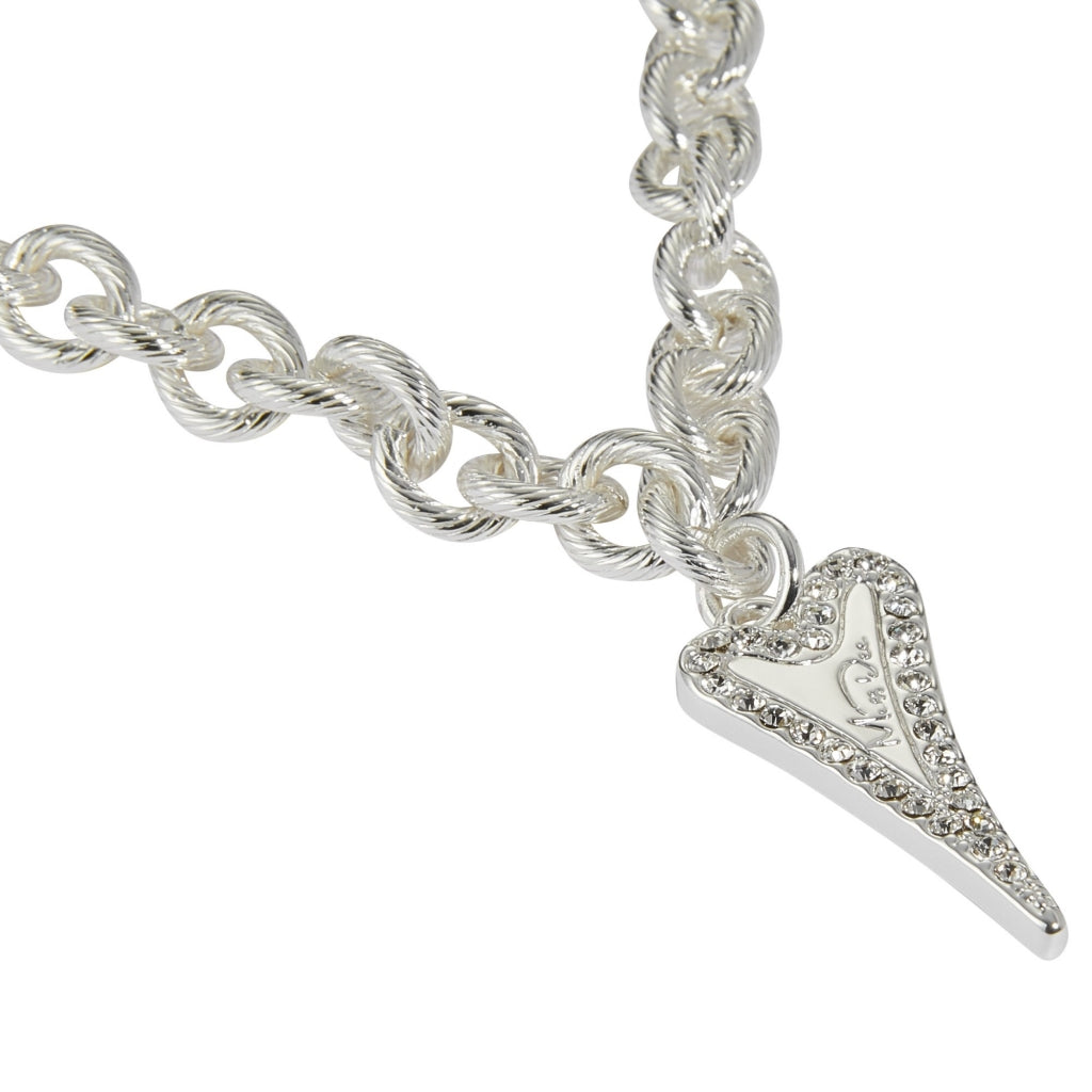 Necklace silver Textured links chain with Heart pendant
