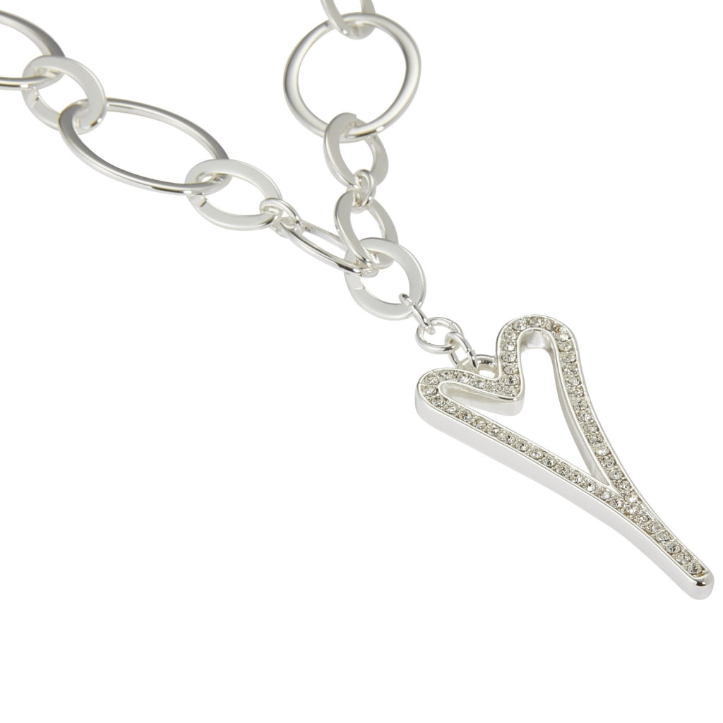 Necklace Silver 85cm multi link with a Hollow Diamante Heart