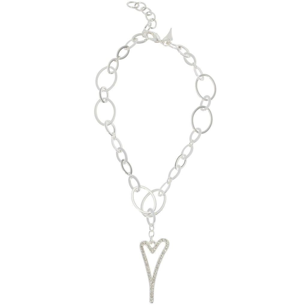 SILVER HOLLOW/DIAMANTE HEART NECKLACE*