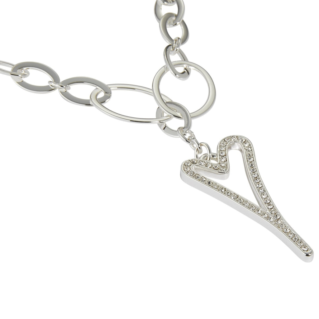 SILVER HOLLOW/DIAMANTE HEART NECKLACE*