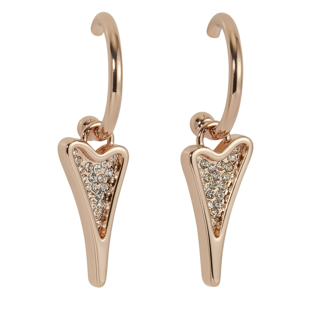 ROSE GOLD HOOPS WITH ROSE GOLD DIAMANTE HEART *