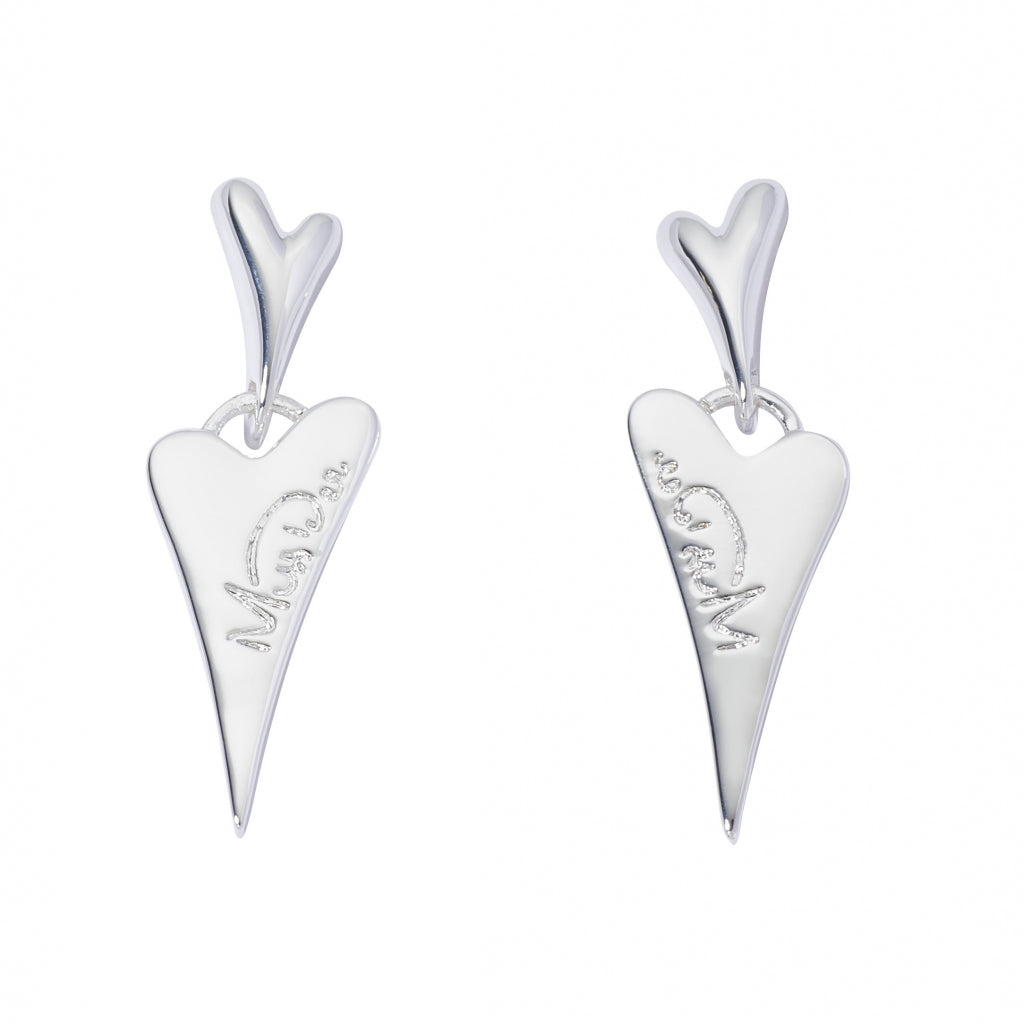 SILVER SOLID HEART PENDANT EARRINGS*
