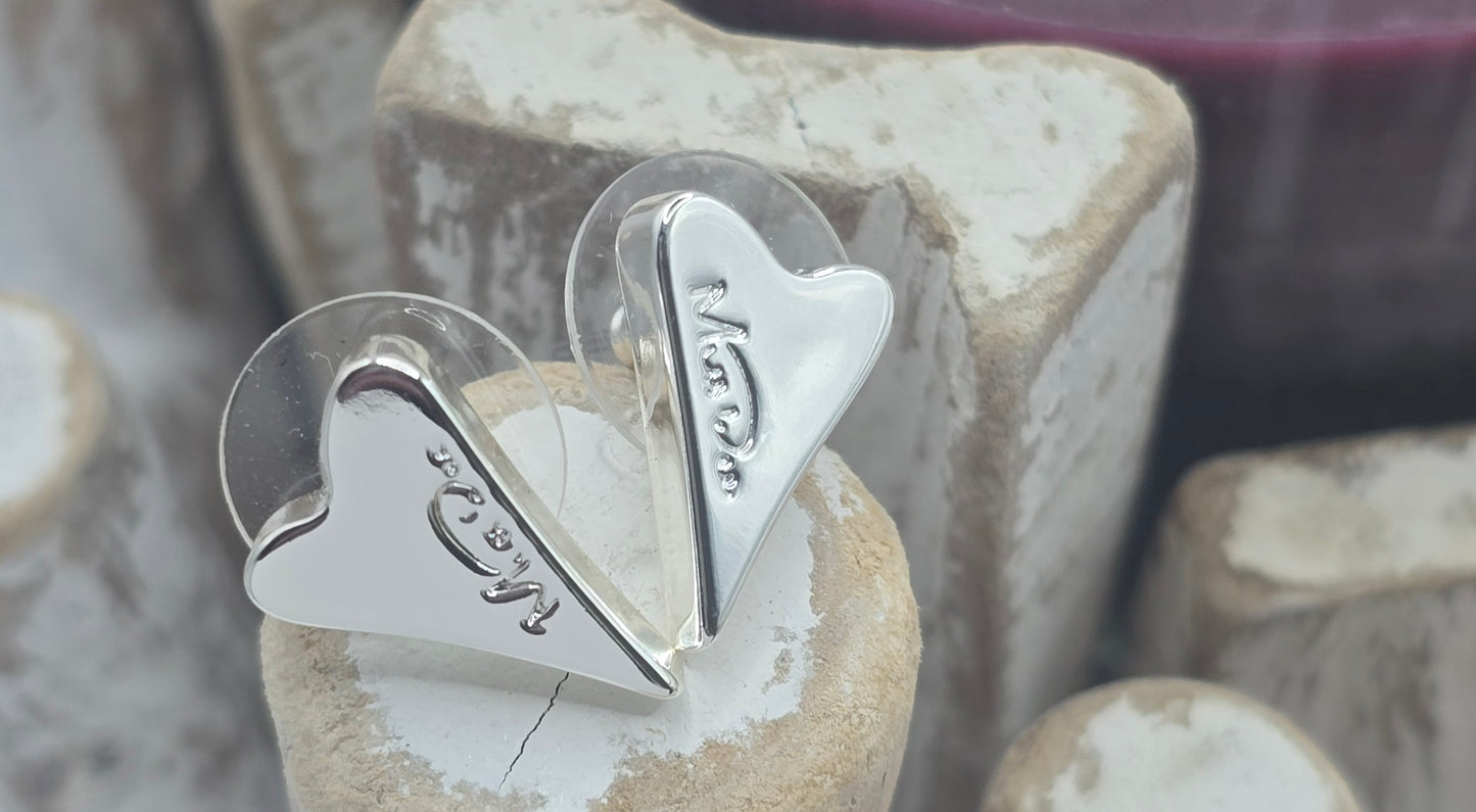 Silver Solid Brand Logo Heart Earrings (Alcis)*