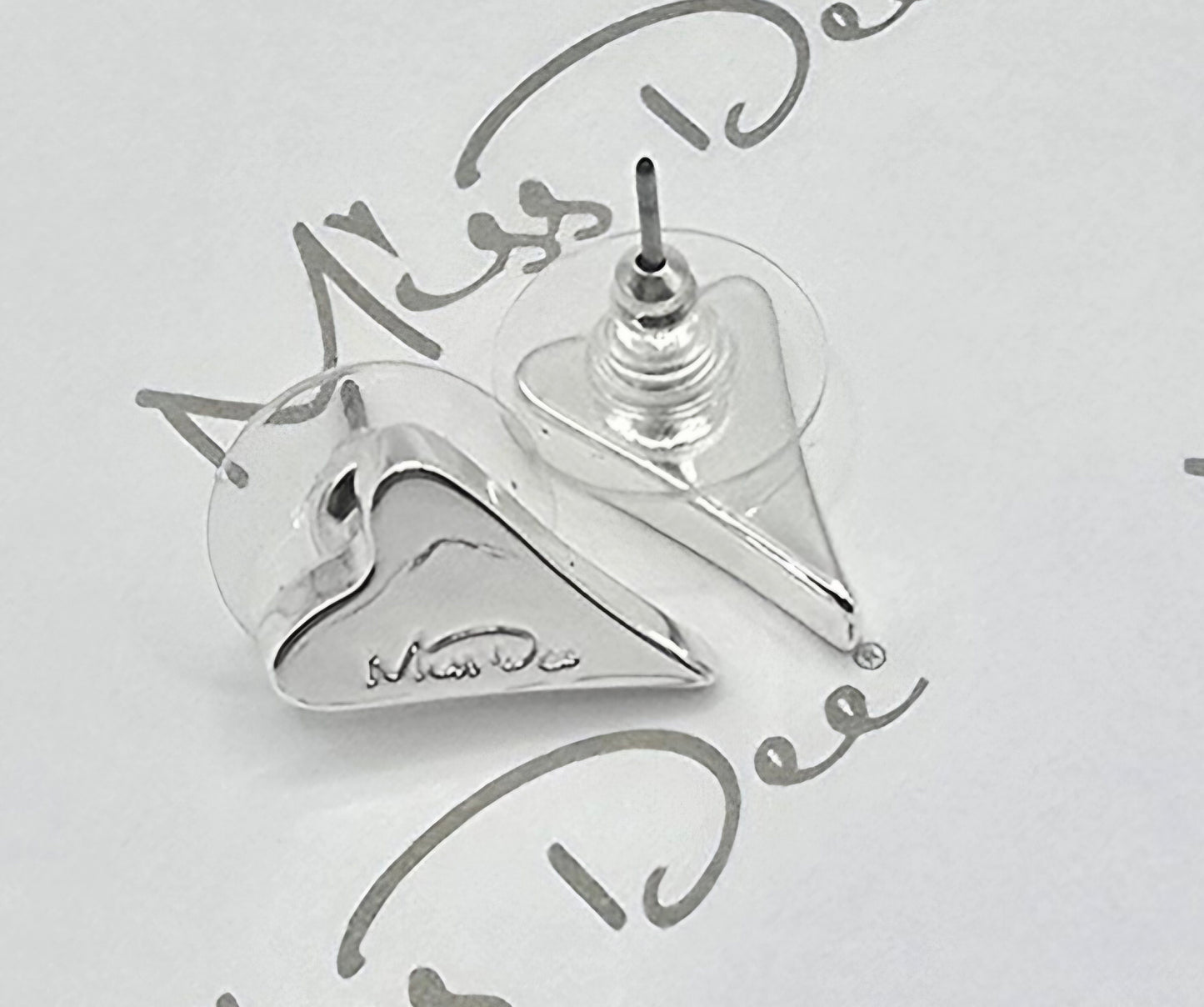 Silver Solid Brand Logo Heart Earrings (Alcis)*