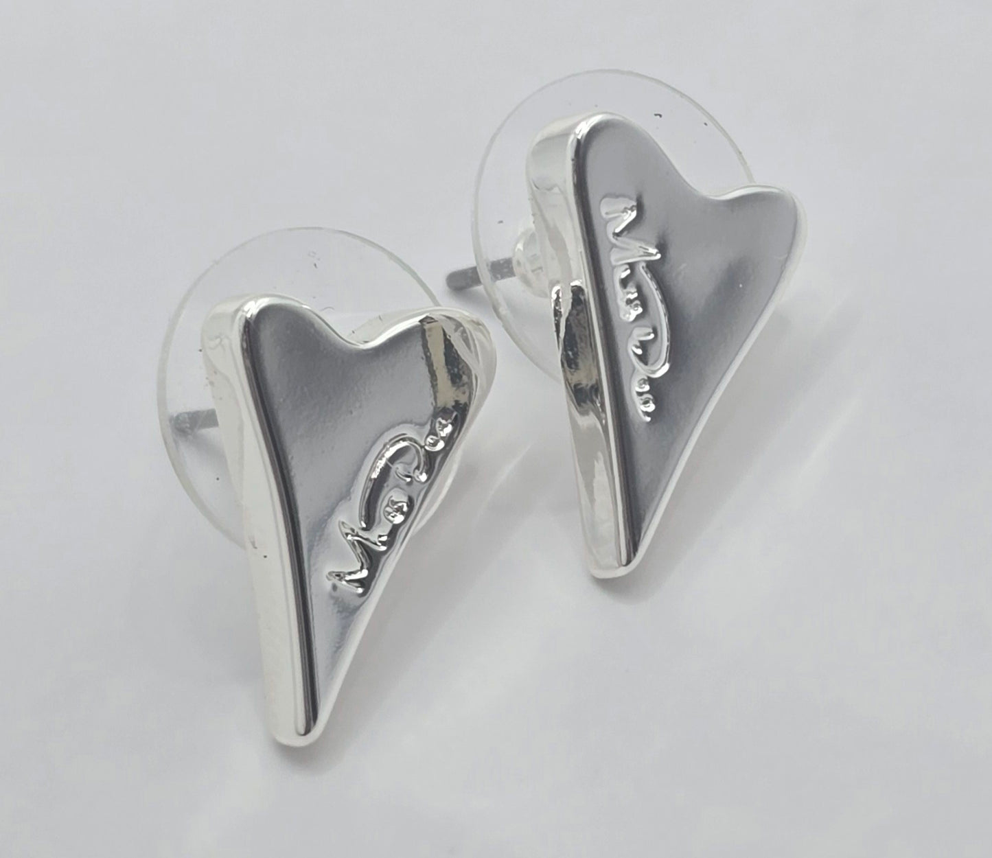 Silver Solid Brand Logo Heart Earrings (Alcis)*