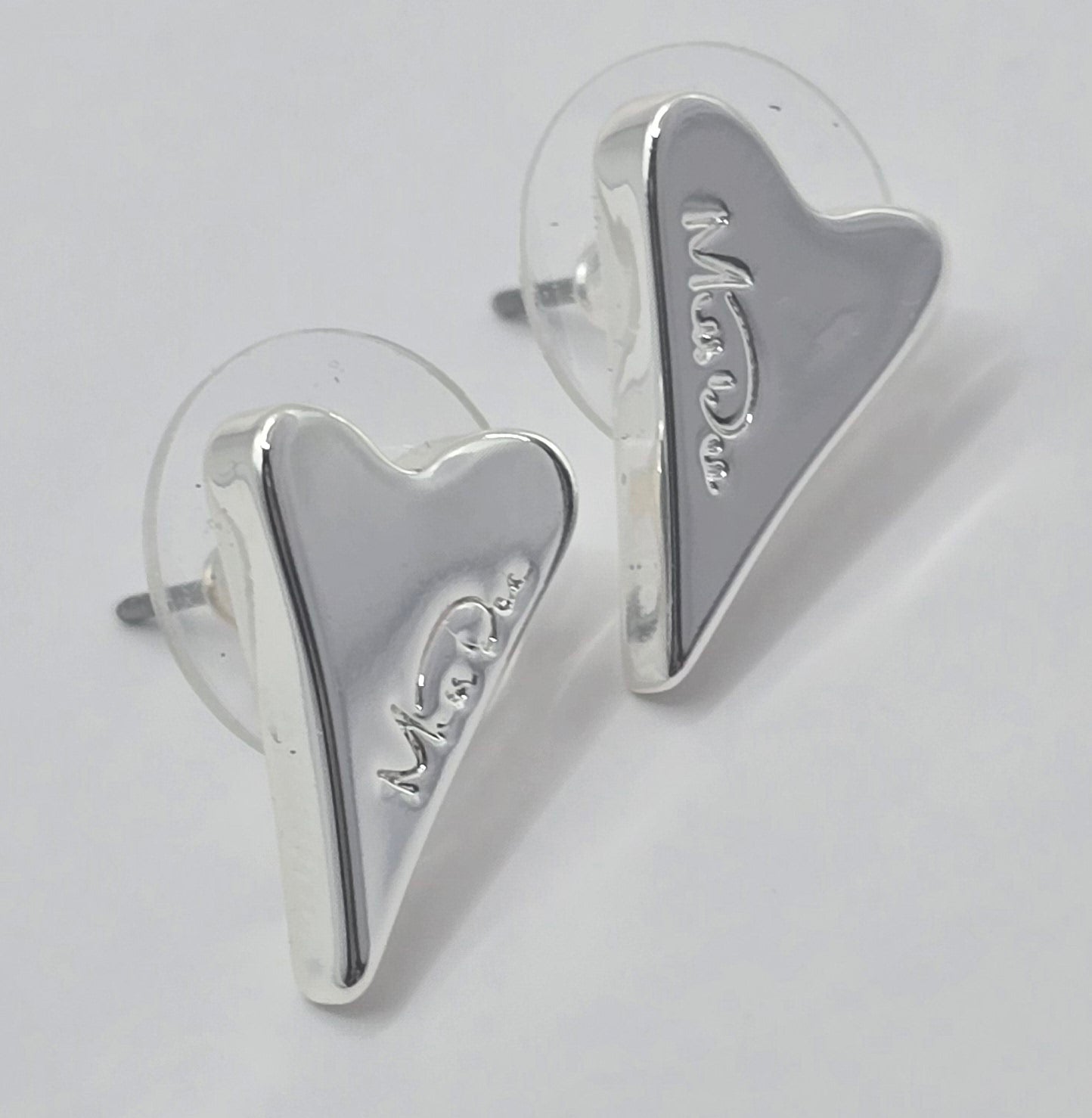 Silver Solid Brand Logo Heart Earrings (Alcis)*