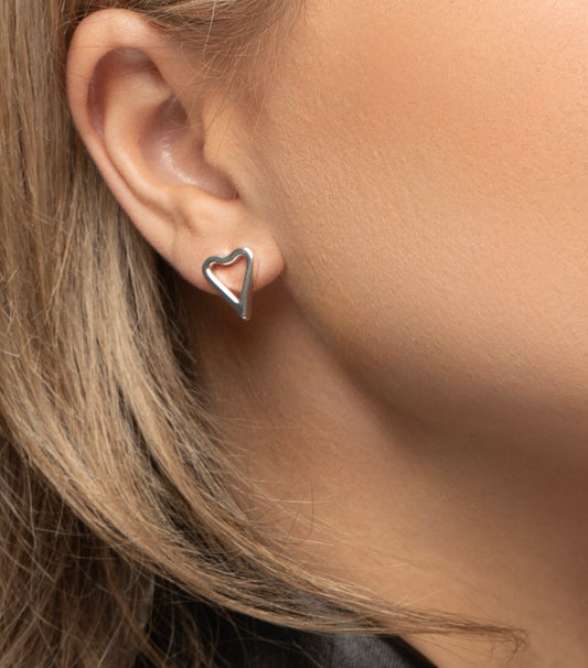 SILVER HOLLOW HEART EARRINGS*