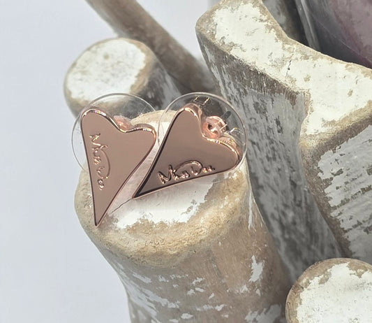 Rose Gold Solid  Brand Logo Heart Earrings (Alcis)*
