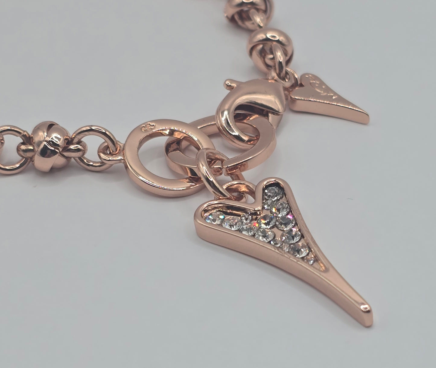 Bracelet Rose Gold Chain With Diamante Drop Heart*