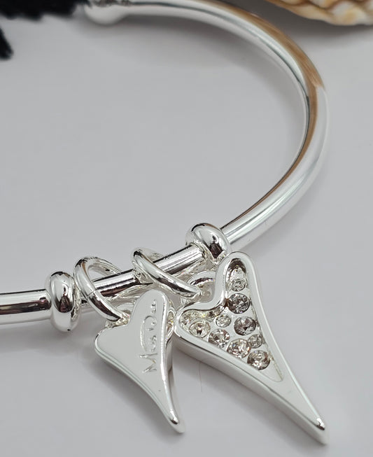 SILVER DIAMANTE/SOLID LOGO HEART BANGLE*