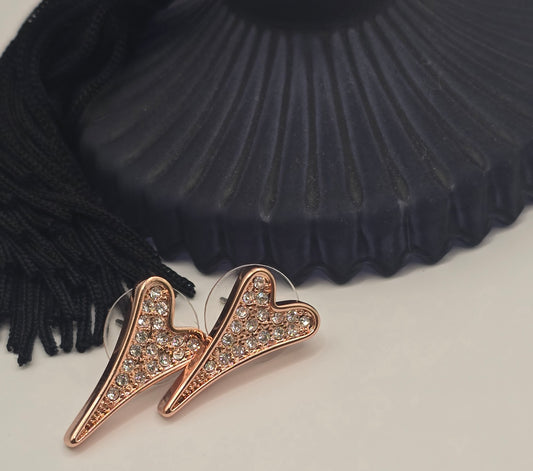 ROSE GOLD FULL DIAMANTE HEART STUDS EARRINGS*