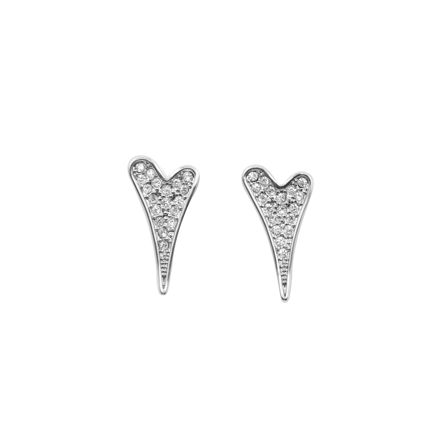 SILVER FULL DIAMANTE HEART STUDS EARRINGS*