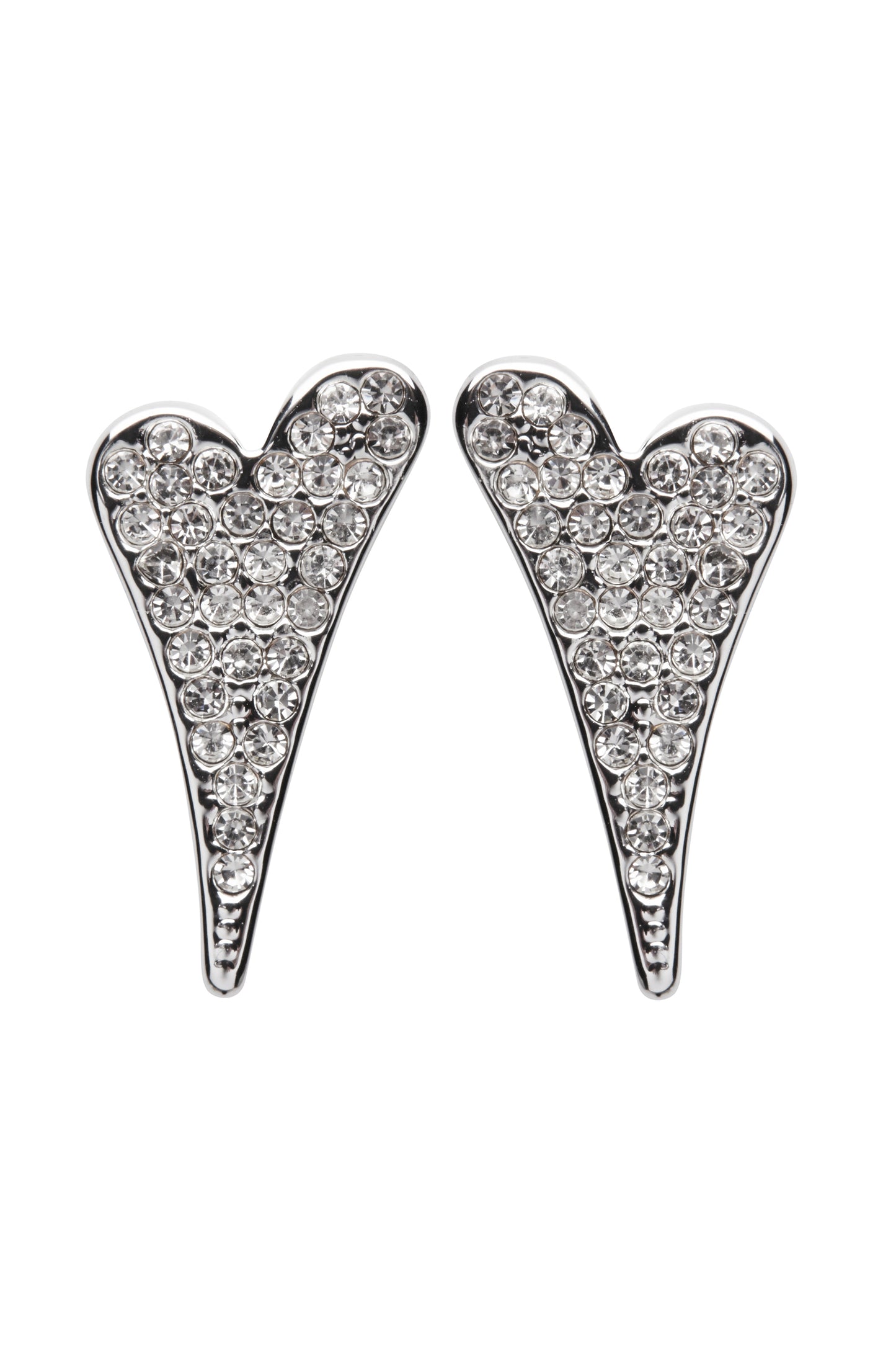 SILVER FULL DIAMANTE HEART STUDS EARRINGS*