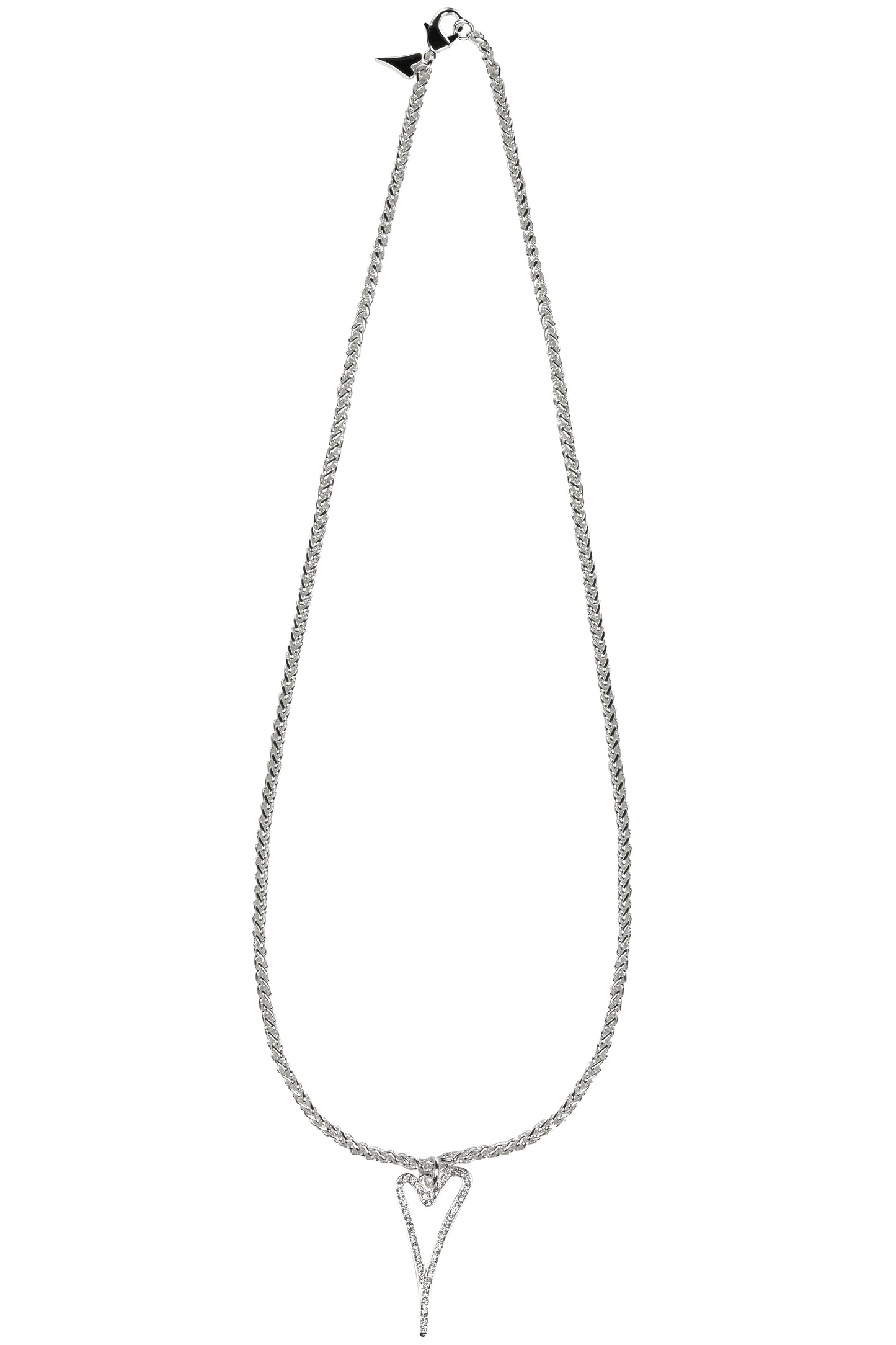SILVER 70CM LONG HOLLOW DIAMANTE HEART NECKLACE*