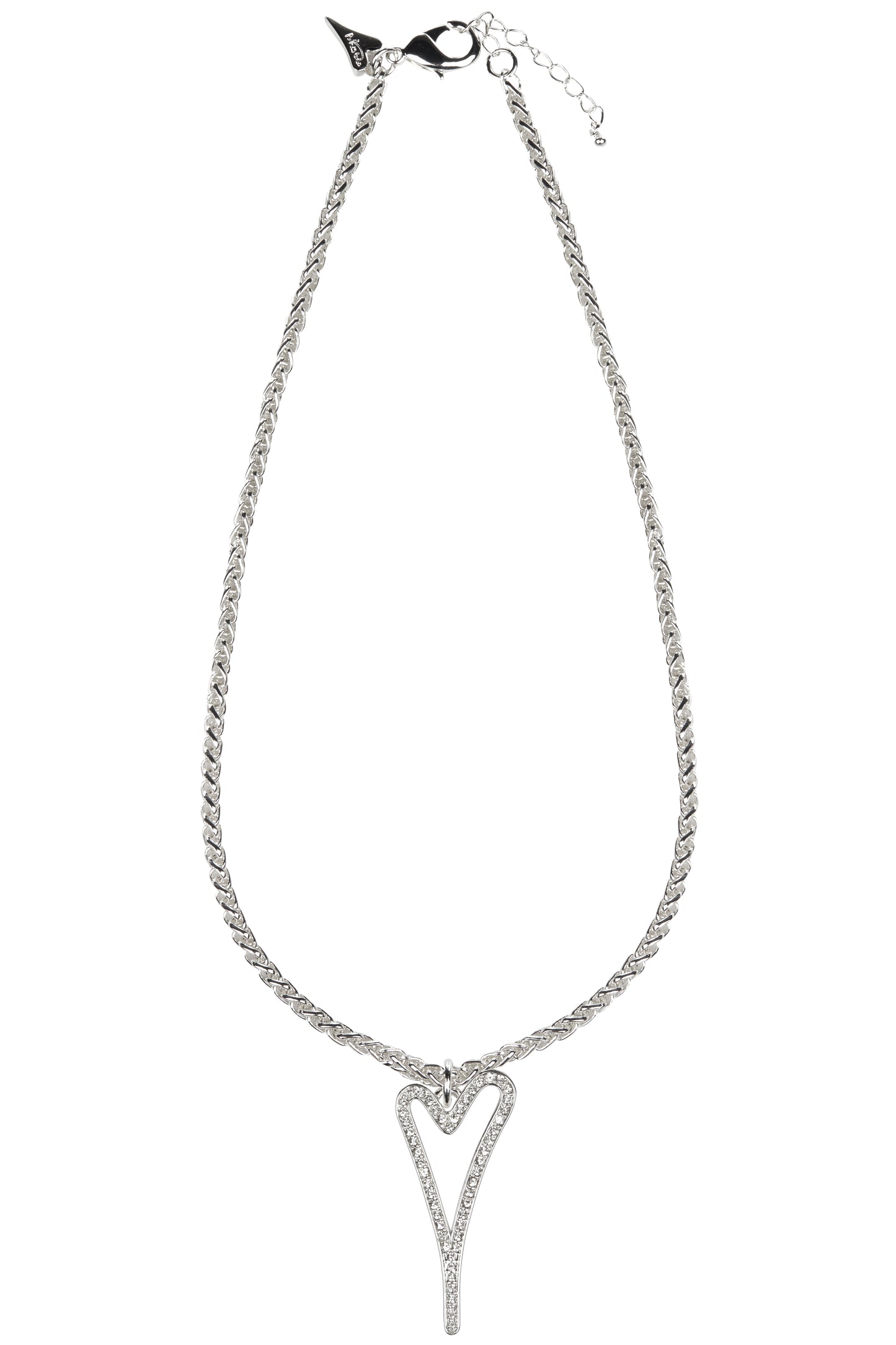 SILVER HOLLOW DIAMANTE HEART NECKLACE*