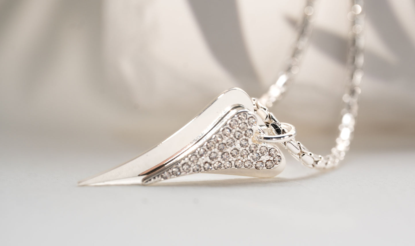 SILVER LONG DOUBLE HEART NECKLACE*