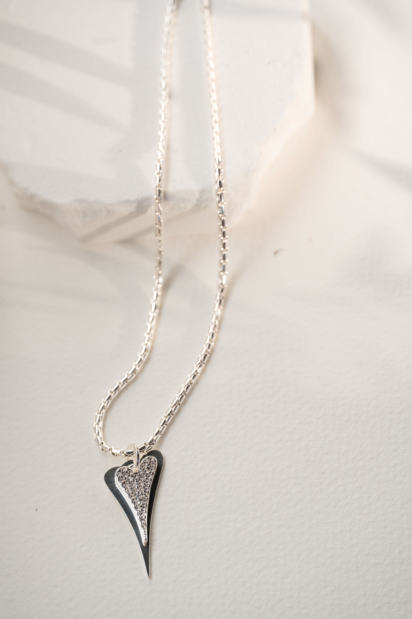 SILVER LONG DOUBLE HEART NECKLACE*