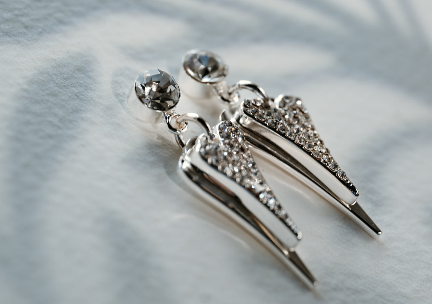 SILVER 2 SOLID & DIAMANTE HEARTS EARRINGS*