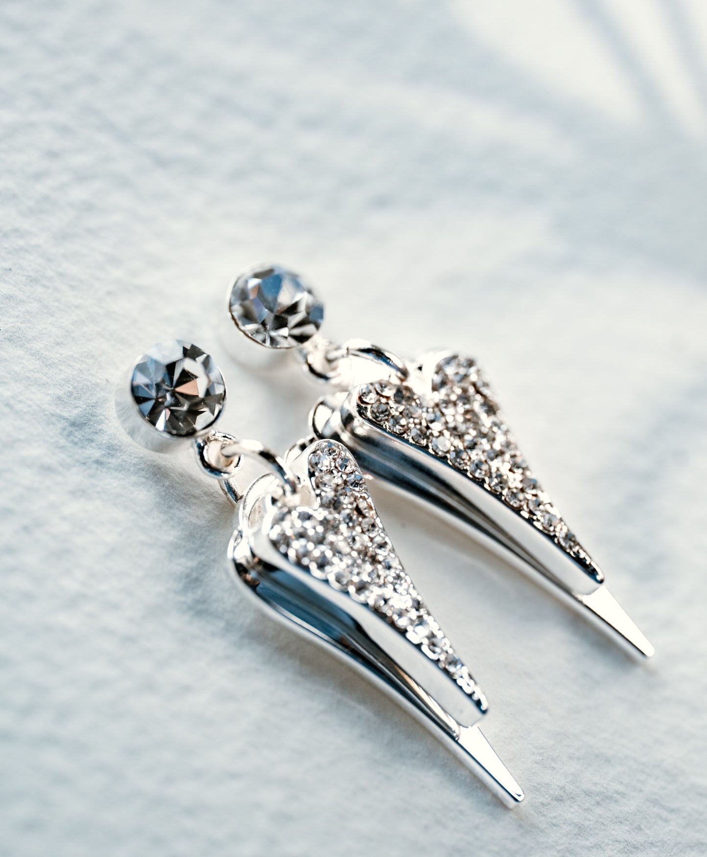 SILVER 2 SOLID & DIAMANTE HEARTS EARRINGS*