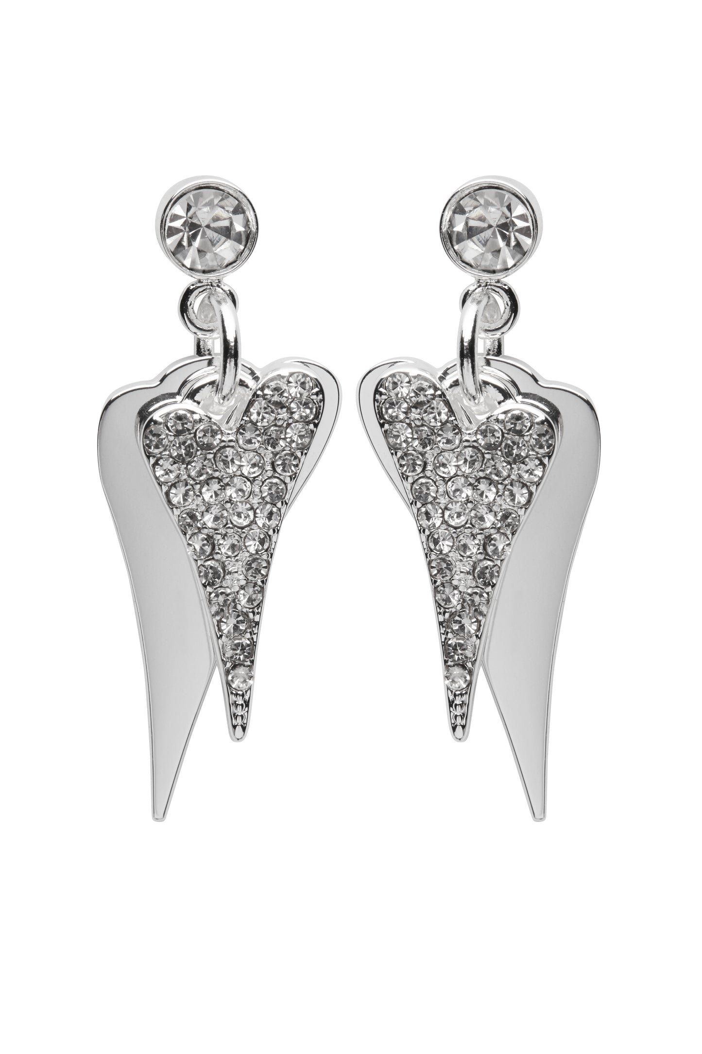 SILVER 2 SOLID & DIAMANTE HEARTS EARRINGS*