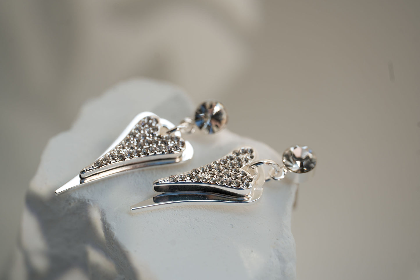 SILVER 2 SOLID & DIAMANTE HEARTS EARRINGS*